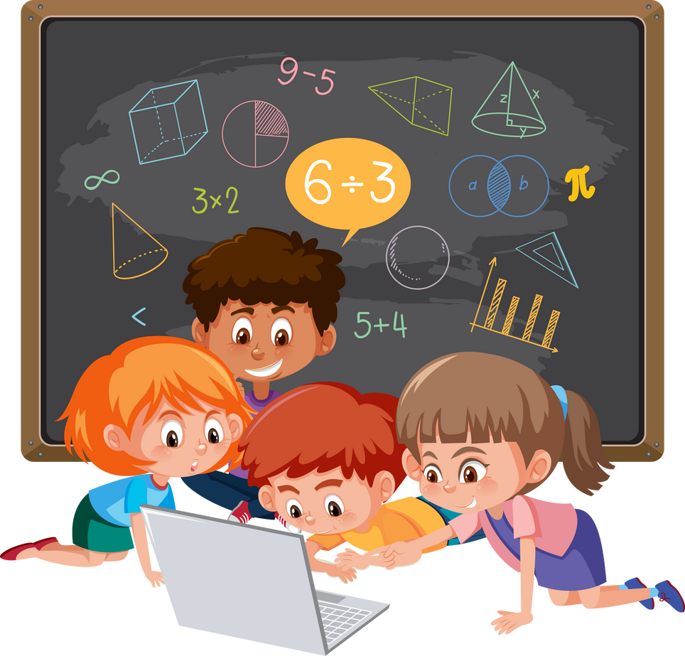 Children learning math with math symbol and icon